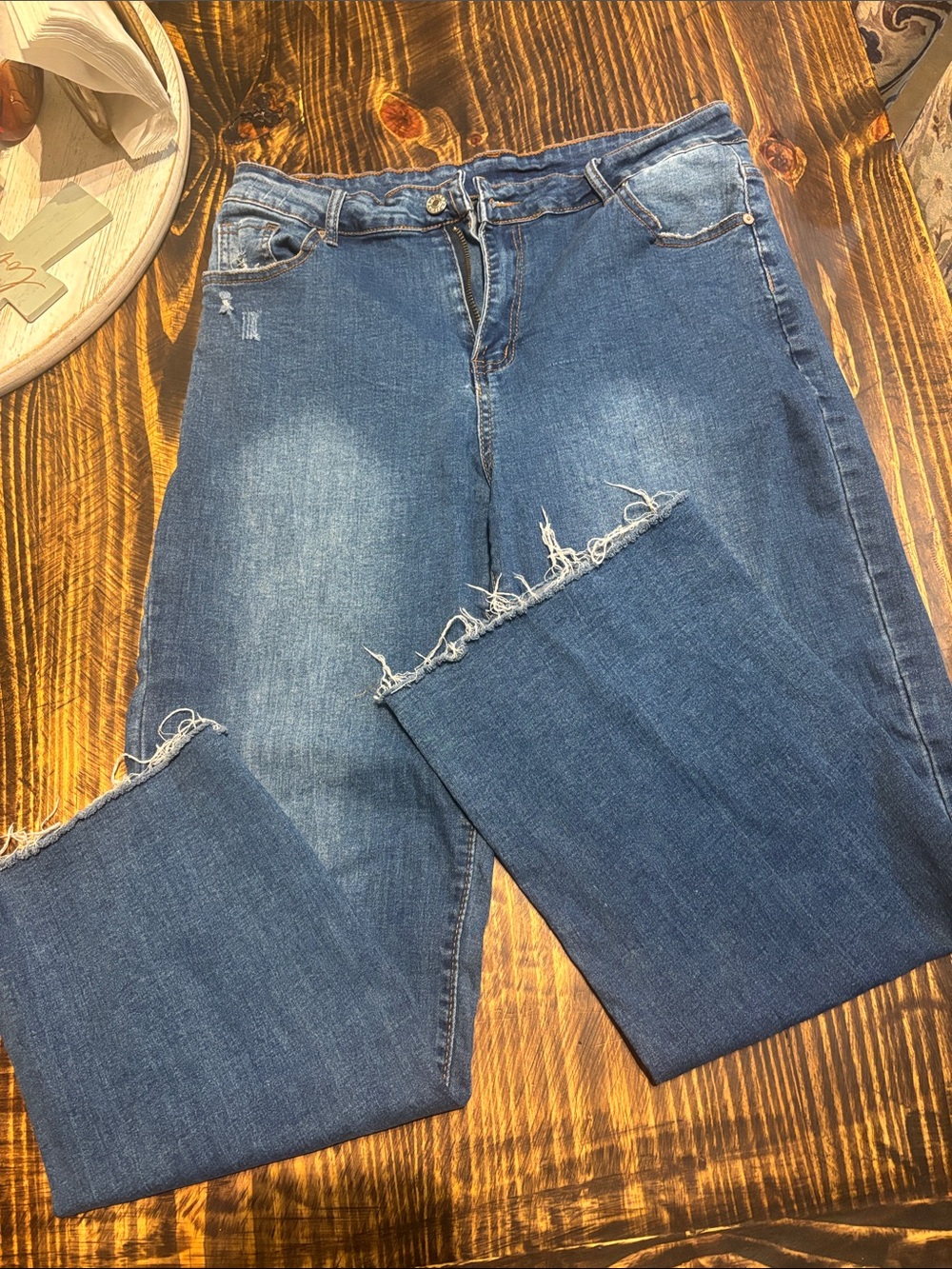 Classic Ankle Crop Jeans in Medium Blue - Women's Distressed Hem